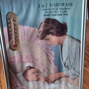 Advertising Thermometer Framed Print J & J Hardware Mother & Baby